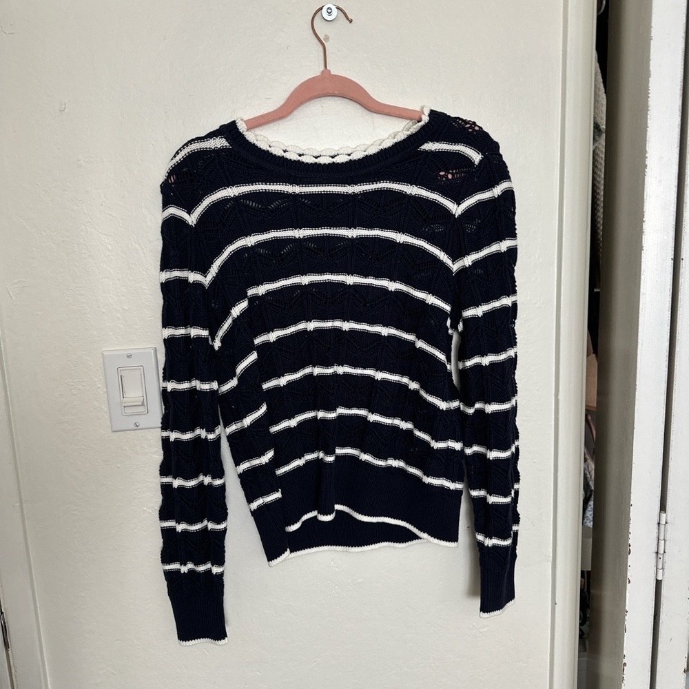 GAP Navy and White Striped Crew Neck Sweater